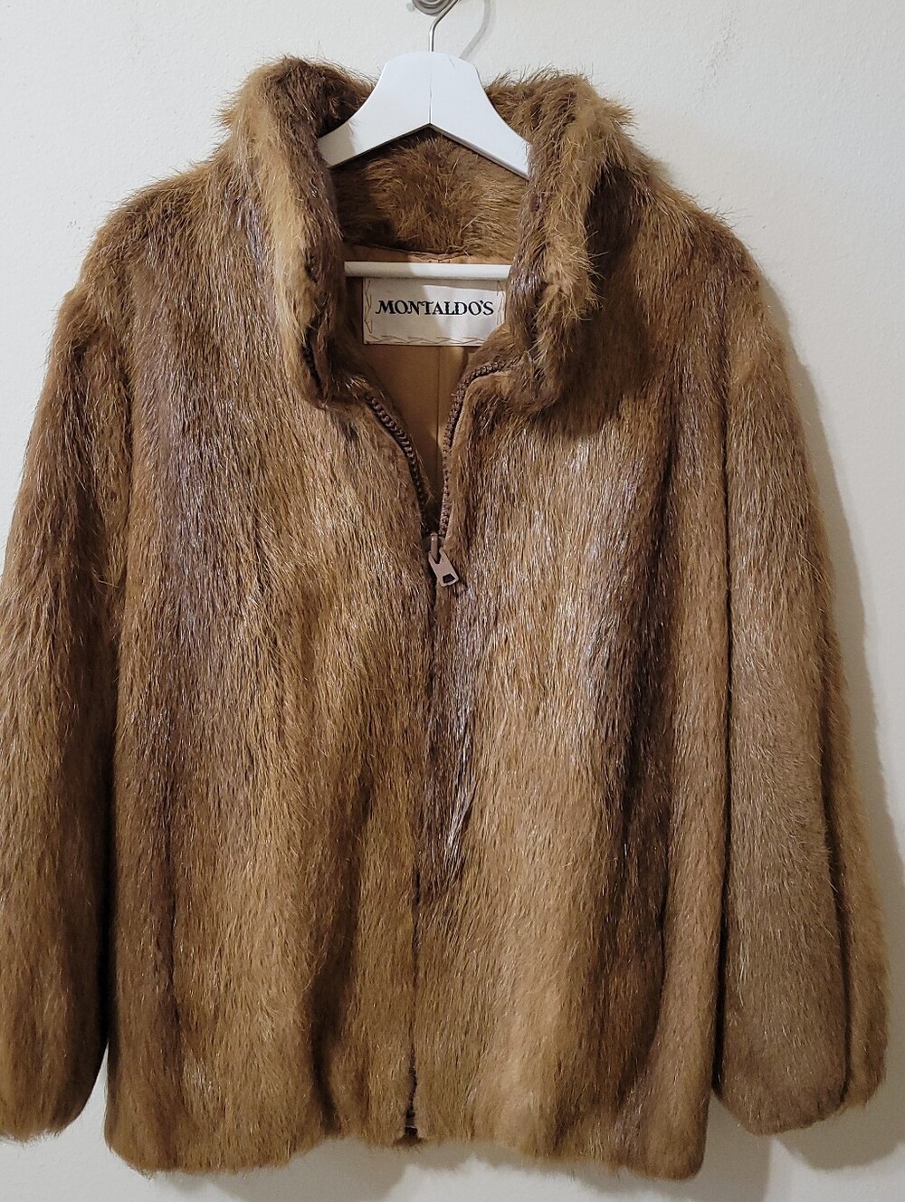 Vintage Fur Coat Full Zip Brown Bomber Jacket